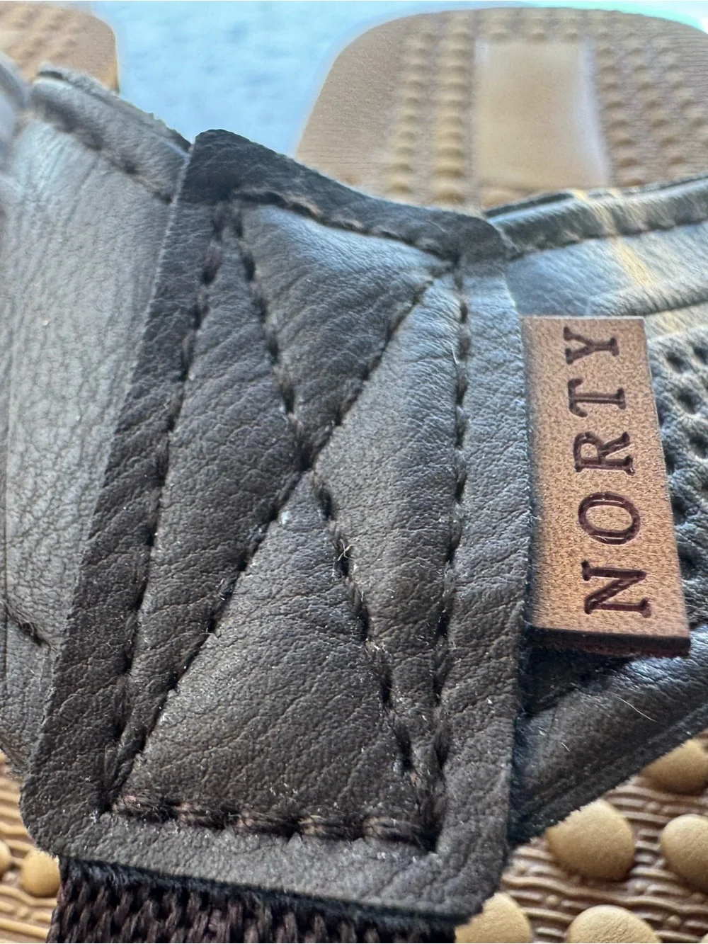Men's Brown Footbed Flip Flops with Black Straps size 12